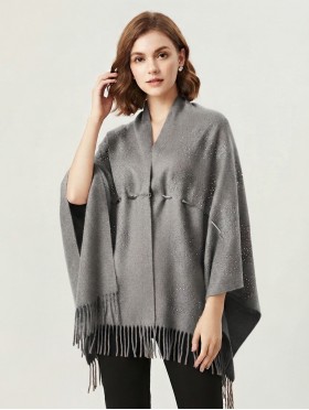 Cashmere Cape W/ Rhinestones and Waist Tie